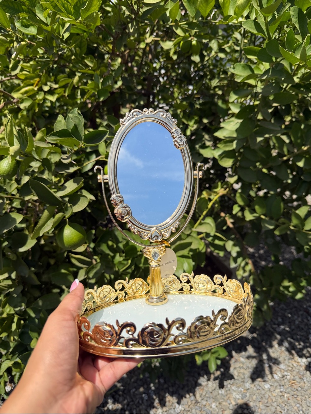 Gold Ornate Oval Vanity Mirror Tray - Elegant Jewelry Organizer - Picture 1 of 3